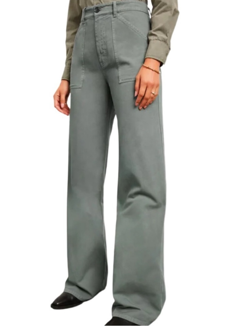 Nili Lotan Quentin Pant High Rise Wide Leg Carpenter Cargo Admiral Green Size 4
